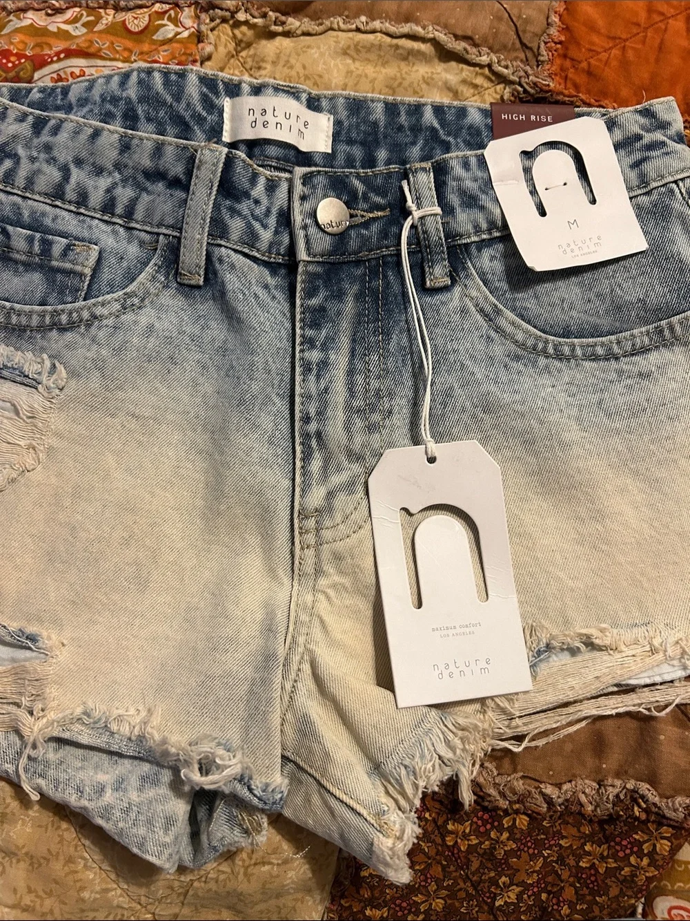 Nature Denim High-Rise Distressed Blue Ombre Denim Shorts